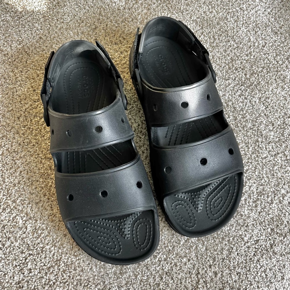 Crocs Classic All Terrain Rubber Sandals Hook & Loop Strap Unisex M10/W12 Black